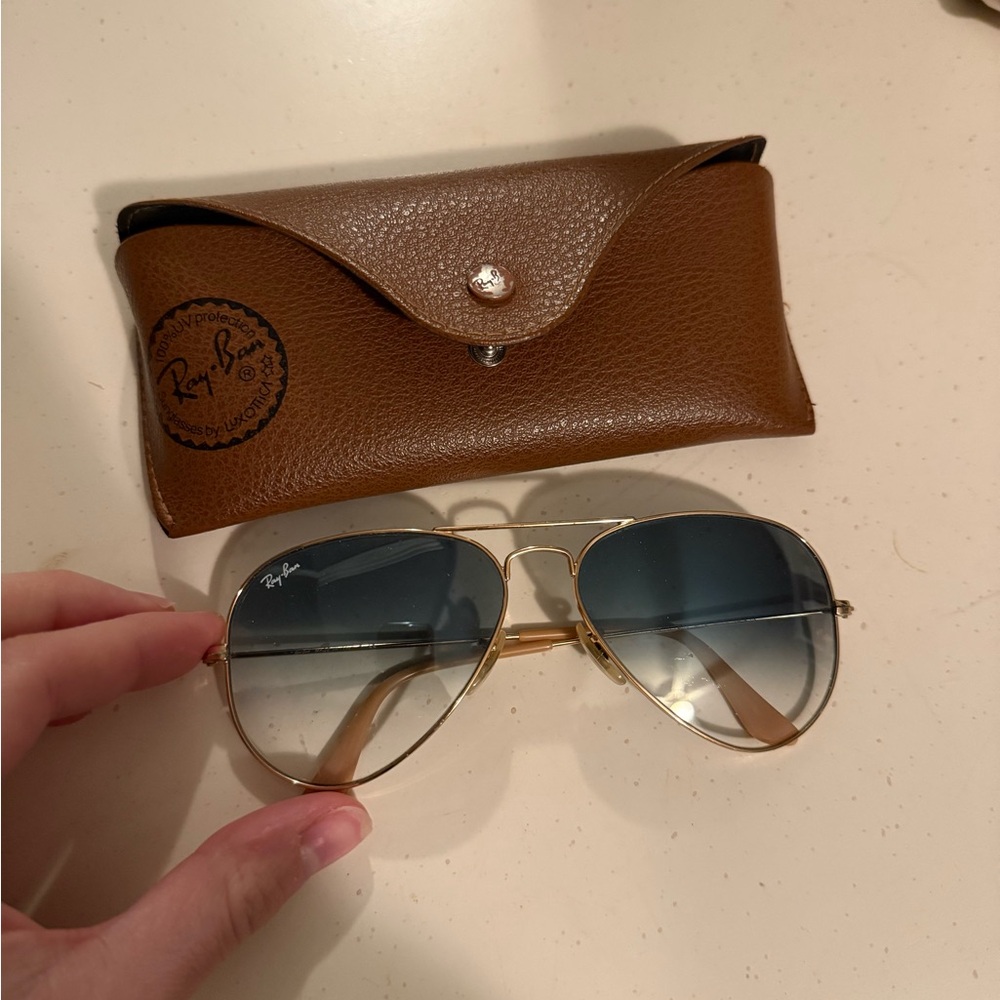 Ray-Ban Gold Frame with Blue Lenses Sunglasses